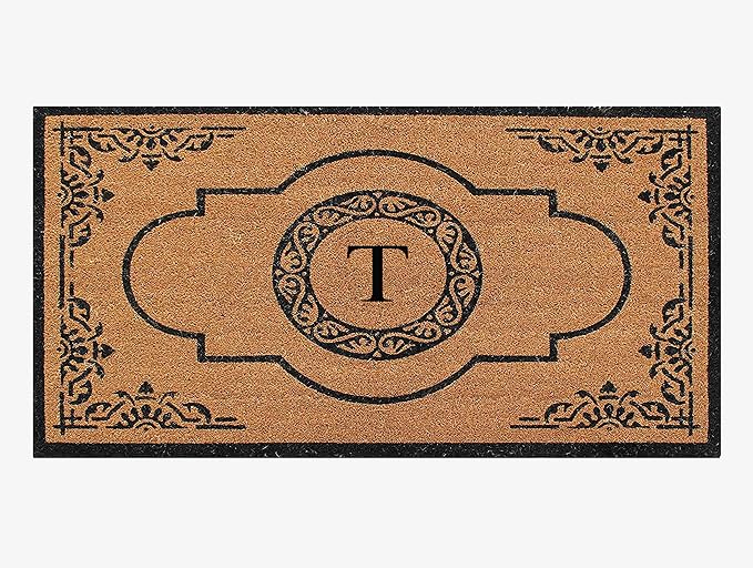 A1 Home Collections First Impression Hand Crafted Abrilina Entry Coir Monogrammed Double Doormat, 72" L x 36" W, X-Large