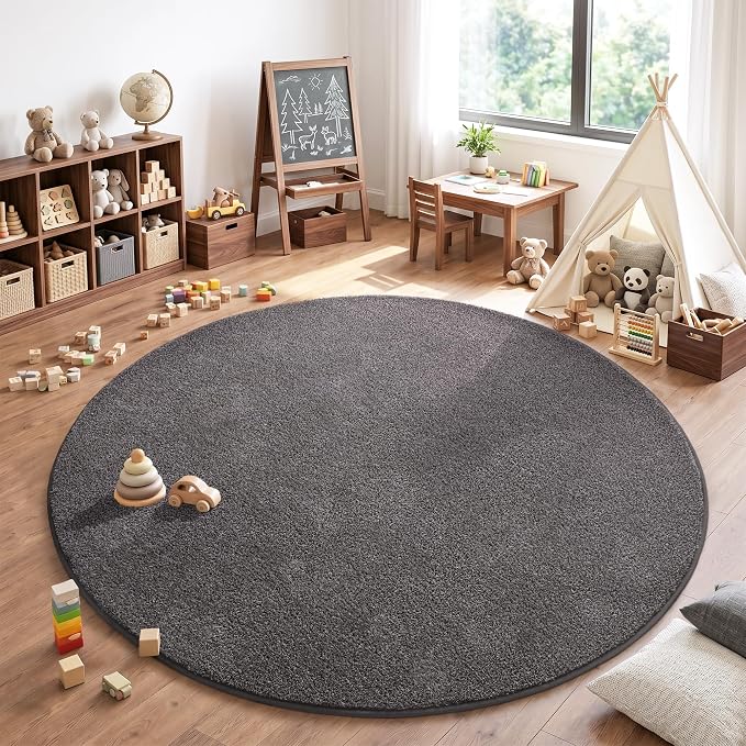 Keeko Round Area Rug 7ft for Living Room Bedroom,Soft Washable Circle Rug | Modern Indoor Memory Foam Entryway Rug Low Pile Minimalist Non Slip Rug for Kids Nursery Dorm Room Home Decor