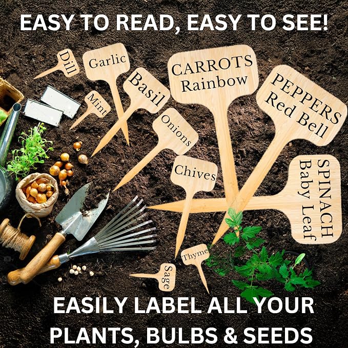 12" Extra-Tall Oversized Bamboo Garden Markers 10 Pack – Large Plant Labels Garden Tag Signs Easy to See Easy to Read Extra Large Writing Area