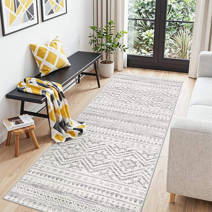 Miukiki 3x8 Washable Runner Rug Hallway Soft Non Slip Indoor Rug Grey | Low Pile Kitchen Runner Rug for Entryway Kitchen Hallway Bedroom, Stain Resistant Carpet with Foldable for Easy Care