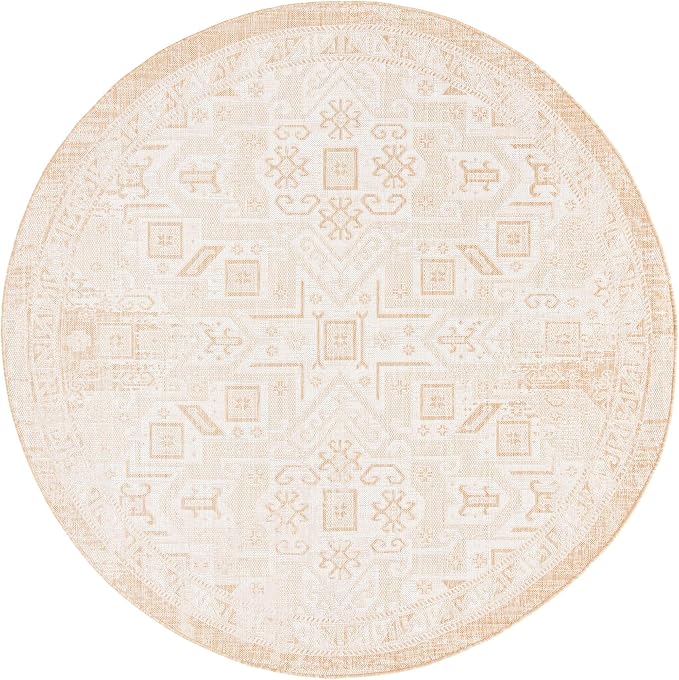 Unique Loom Outdoor Aztec Collection Area Rug - Coba (7' 10" Round, Natural/ Ivory)
