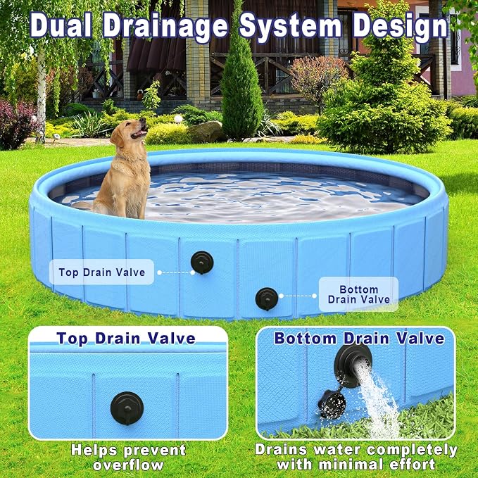 Foldable Dog Pool with Sprinkler, 97 in Extra Large Non-Slip Dog Pet Bath Pool, 2-in-1 Collapsible Pet Bathing Tub Kiddie Pool for Puppy Small Medium Large Dogs Cats and Kids