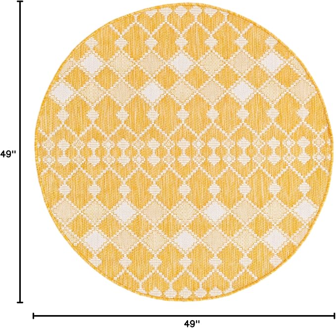 Unique Loom Outdoor Trellis Collection Area Rug - Traliccio (4' 1" Round, Yellow/ Ivory)