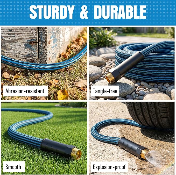 NON-EXPANDABLE Garden Hose 75 ft, Heavy Duty Flexible Water Hose, Kink Resistant Lightweight Hybrid Hose with Durable Fabric Skin, Leakproof Hose Male to Female Fittings