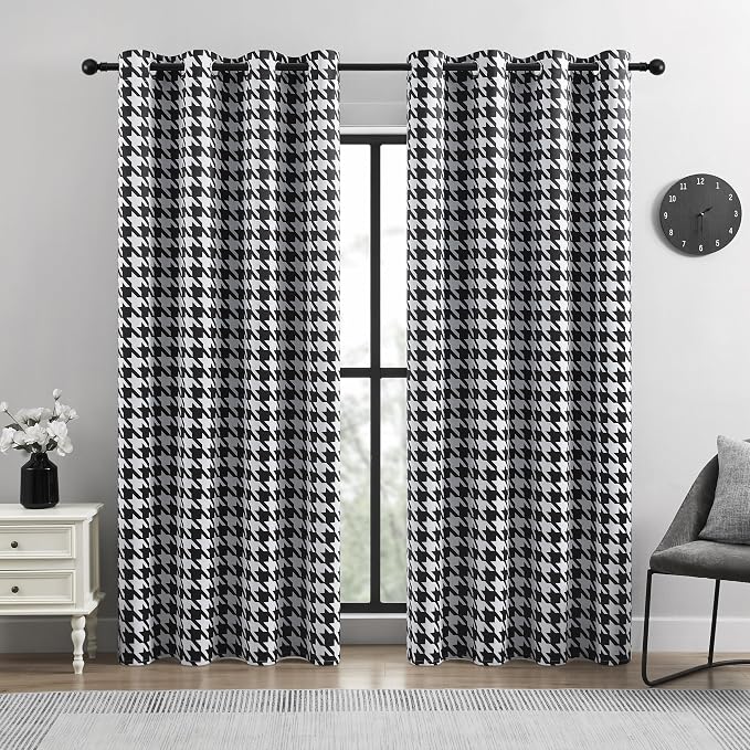 Black and White 100% Blackout Curtains for Bedroom/Living Room, Energy Saving & Privacy, Noise Control, Grommet, W52×L84, 2 Panels