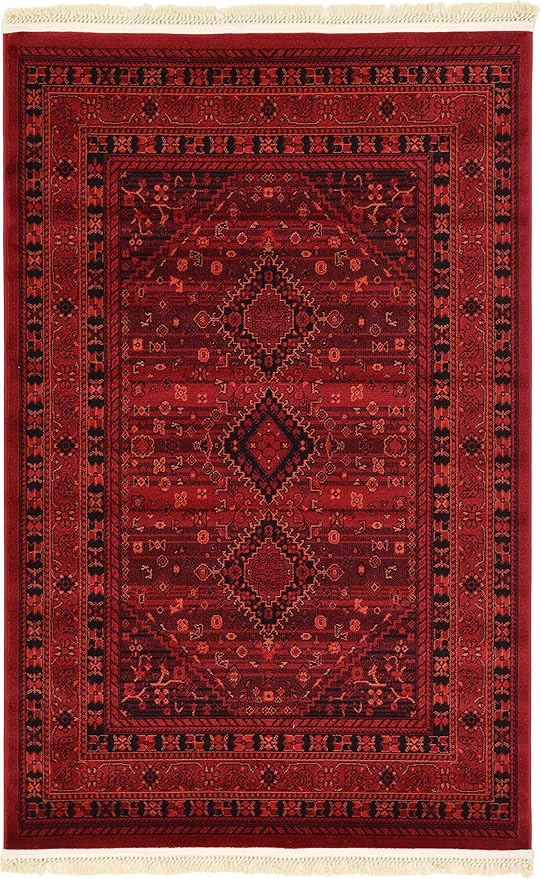 Unique Loom Tekke Collection Area Rug - Sheibani (4' 1" x 6' 1" Rectangle Red/Black)