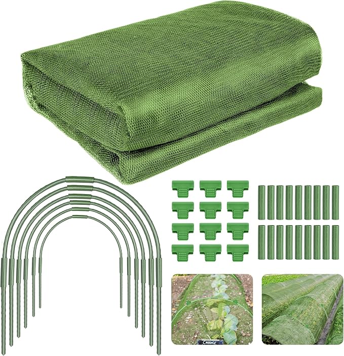 U0U Garden Mesh Netting Kit,7.8 x 24 Ft Plant Netting with Hoops,Bird Net for Garden with 6 Sets Garden Hoops & 18 Clips,Garden Net Bed Cover for Plants Birds Animals Protection