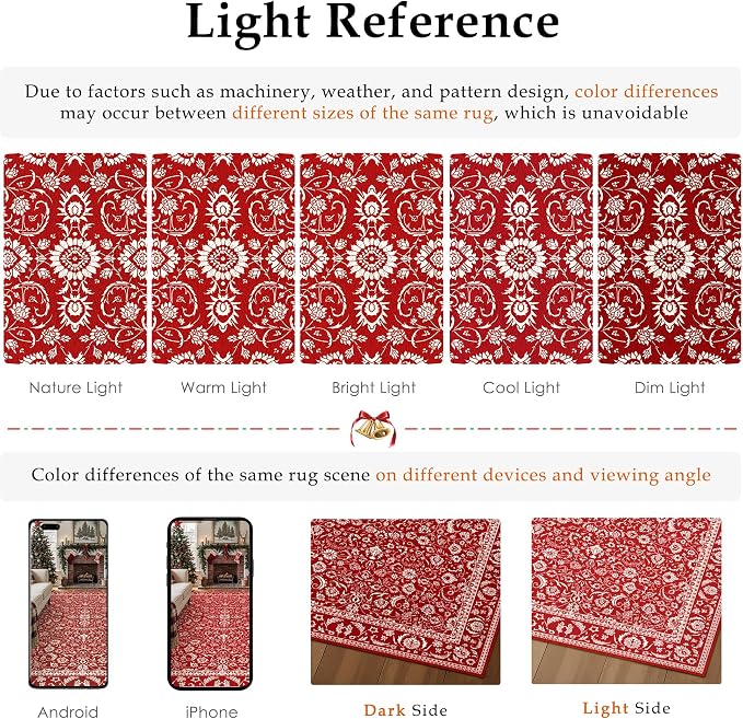 HUGEAR Vintage 6x9 Machine Washable Rugs Red Hallway Large Area Rug Indoor Accent Rug Floral Low Pile Carpet Soft Throw Aesthetic Rug Bedroom Living Room Office Dining Room Kitchen Laundry Room