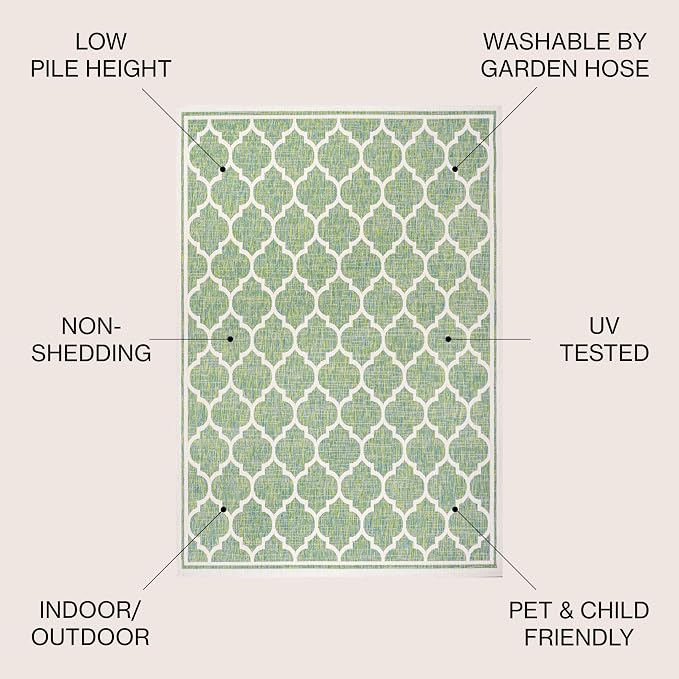 JONATHAN Y Moroccan Trellis Indoor Outdoor Area Rug 3X5 Cream/Green, Trebol Textured Weave for Backyard, Patio, Porch, Easy-Cleaning, High Traffic, Pet-Friendly, Non-Shedding (SMB109I-3)