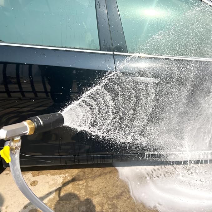 FIXFANS Adjustable Long Range Downstream Injection Nozzle Kit 4-4.5 GPM, 15FT Braid Hose, Pressure Washer Spray Nozzle, Power Washing External Chemical Injector, 1/4” Quick Connect, 2500 to 4000 PSI