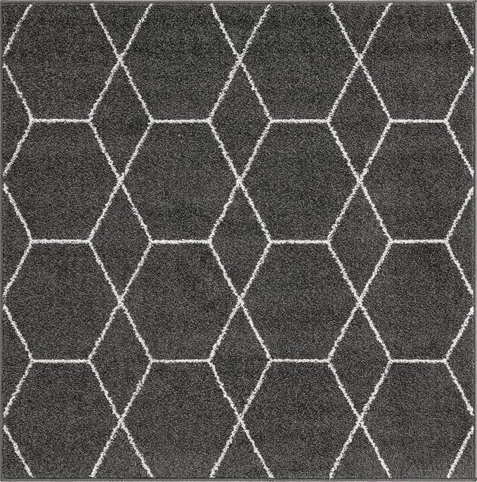 Unique Loom Trellis Frieze Collection Area Rug - Geometric (4' Square, Dark Gray/ Ivory)