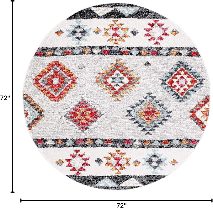 SAFAVIEH Adirondack Collection 6' Round Grey / Red ADR245F Boho Tribal Non-Shedding Dining Room Entryway Foyer Living Room Bedroom Area Rug