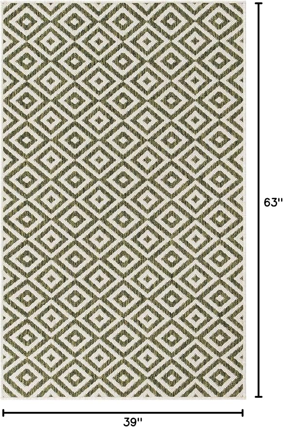 Unique Loom Outdoor Collection Area Rug - Costa Rica (3' 3" x 5' 3" Rectangle, Green/ Ivory)