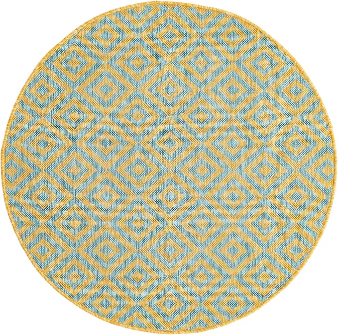 Unique Loom Jill Zarin Jill Zarin Outdoor Collection Area Rug - Costa Rica (3' 3" Round, Yellow and Aqua/Light Blue)