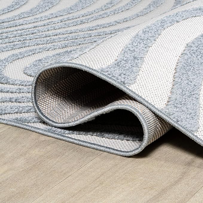 JONATHAN Y Maribo High-Low Abstract Striped Light Blue/Ivory 5x5 Square Indoor/Outdoor Area Rug, Pet Friendly, Non-Shedding, Stain Resistant, Easy-Cleaning for Backyard, Patio (SCN103C-5SQ)