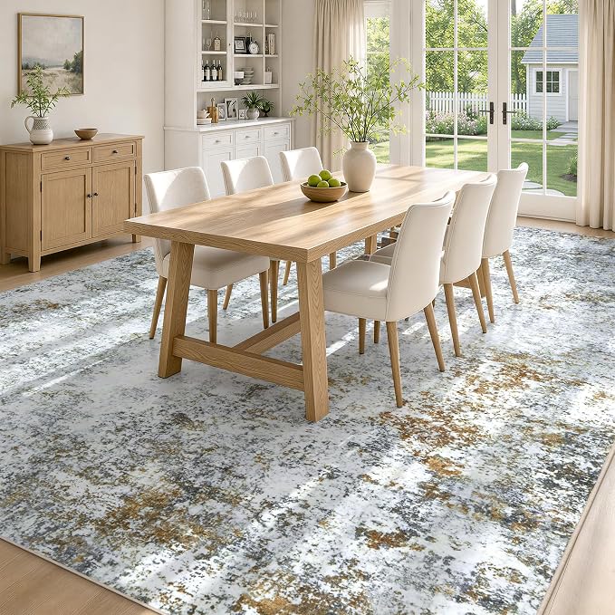 8x10 Washable Area Rug Modern Abstract for Living Room Bedroom Gray Brown | Soft Indoor Carpet,Anti-skid Backing,Water Repellent,Non-shedding, Suitable for bedroom dining farmhouse nursery home office