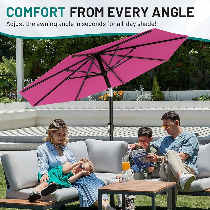 AreShark 10 FT Outdoor Patio Umbrella, Patio Table Umbrella with Push Button Tilt and Crank, Outdoor Patio Umbrellas with 8 Fiberglass Ribs, Patio Umbrellas for Market, Garden, Pool (Rose Pink)