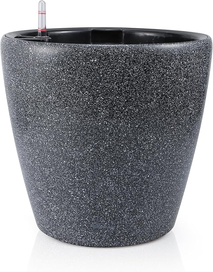 Dexceder 13x12 Self Watering Planter with Wheels (Stone Matte) | Inner Pot Design, Thickened Large Floor Standing Flower Plant Pot with Water Level Indicator Indoor Outdoor