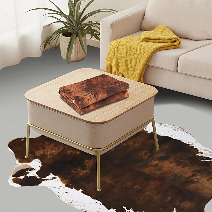 Sgizoku Cow Print Rug - 3.6x2.5 Feet Cow Hide Rugs Faux Cowhide Rug Cute Area Rug Fun Western Room Decor Cow Rugs for Living Room Bedroom Non-Slip Yellow-Brown(43 inches x 29 inches)