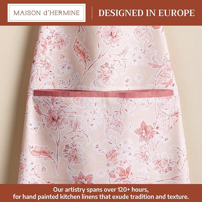 Maison d' Hermine Aprons for women with Pocket 100% Cotton (27.50"x31.50") | Adjustable Neck Strap & long ties Apron Men Chef Wedding Cooking Gardening Server Maid