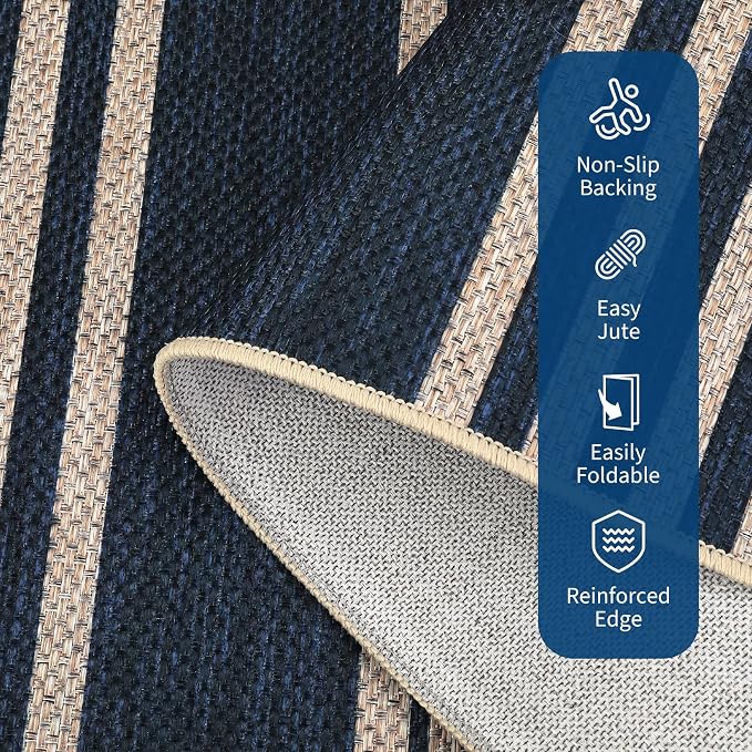 Garvee 5x7 Area Rugs Easy Jute Washable Rugs Living Room, Navy | Modern Line Print Area Rug Stain Resistant Easy Cleaning Throw Rugs Non Shedding Low Pile Floor Cover for Nursery Dining Room