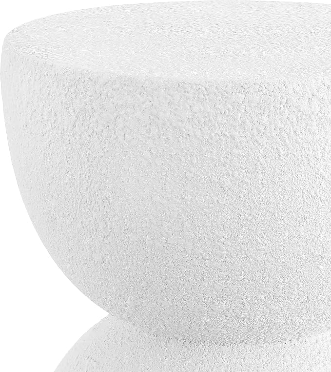 JONATHAN Y Greta Hourglass Outdoor Side Table and Stool, 18" Modern Textured All-Weather Accent End Table for Patio, Deck, or Garden, White Frosted TBL1100A