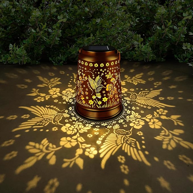 KY&BOSAM Retro Led Hummingbird Solar Lanterns Outdoor Waterproof | Metal Openwork Hanging Solar Lights Gifts for Women Mom Grandma Birthday Outside for Yard Patio Backyard Porch Garden Decor