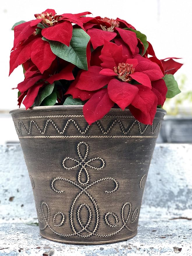 Pack of 2 Decorative Planter Rustic Medieval/French Country Look Flower Nursery Pot for Indoor, Outdoor, Garden, Patio, Office, Home Decor Use. Long Lasting, Reusable Light Weight (Gold)