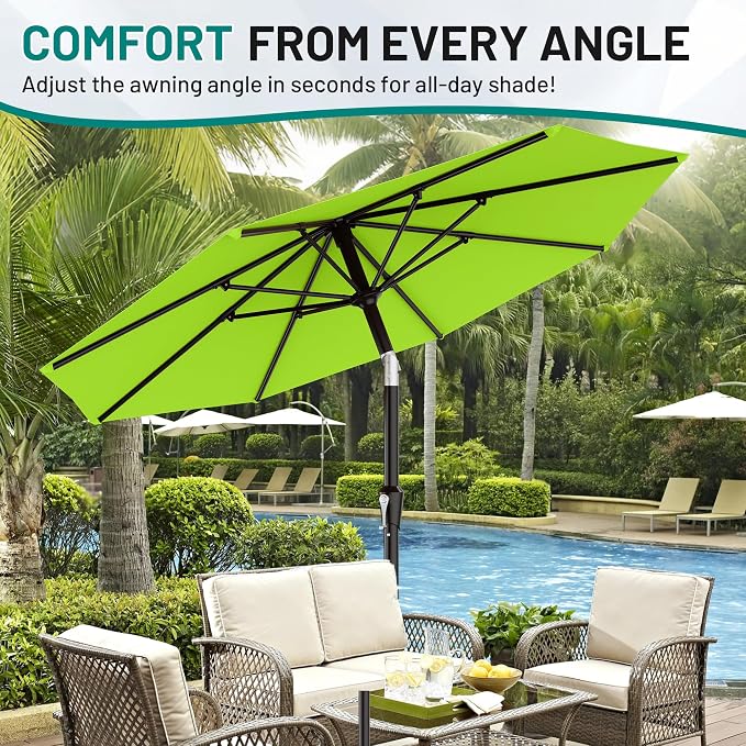 AreShark 9 FT Patio Umbrella for Outdoor, Outdoor Table Umbrella with Push Button Tilt and Crank, Outdoor Patio Umbrellas with 8 Sturdy Ribs for Market, Garden, Pool (Apple Green)