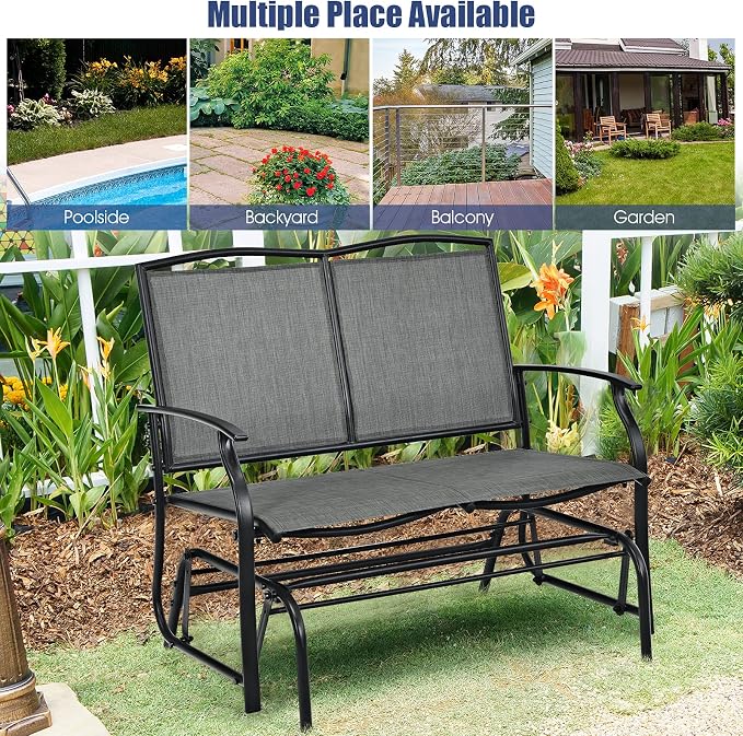 Giantex Patio Glider Benches for Outside, Swing Glider Chair with Steel Frame, 400 LBS Capacity, Patio Swing Rocker, 2-Person Loveseat for Backyard, Poolside, Lawn, Balcony, Porch Glider Bench(Gray)