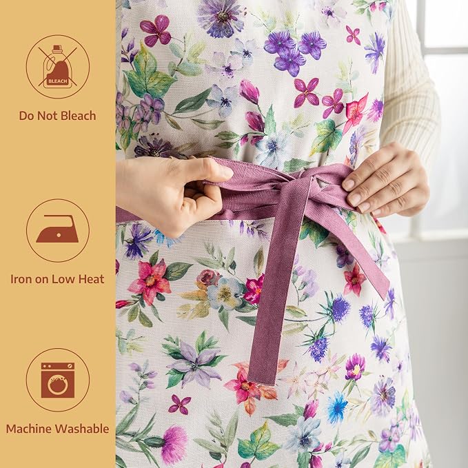 Maison d' Hermine Aprons for women with Pocket 100% Cotton (27.50"x31.50") | Adjustable Neck Strap & long ties Apron Men Chef Wedding Cooking Gardening Server Maid