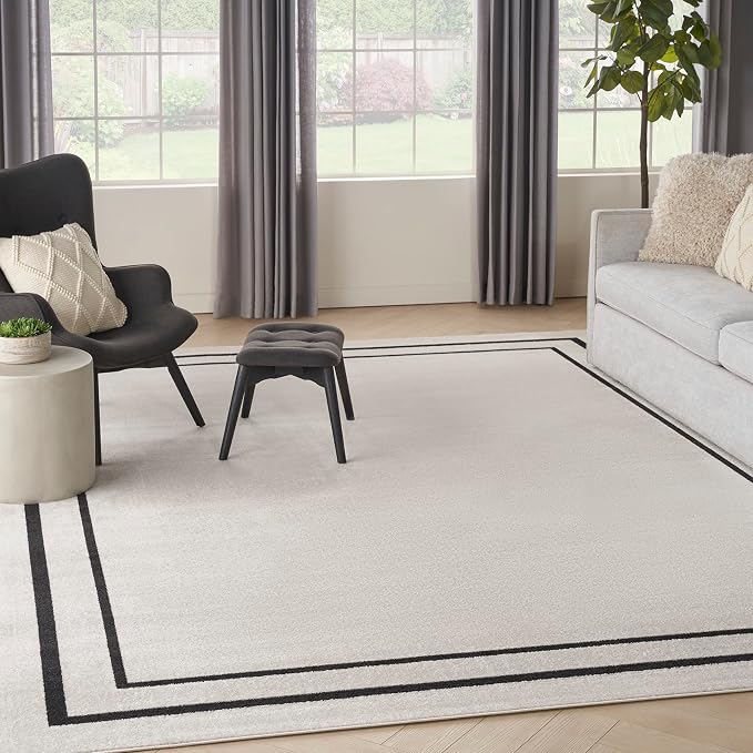 Nourison Home Nourison Essentials Ivory/Black 8' x 10' Area Rug - Easy Clean, Non Shedding, Bed Room, Living Room, Dining Room, Kitchen (8' x 10')
