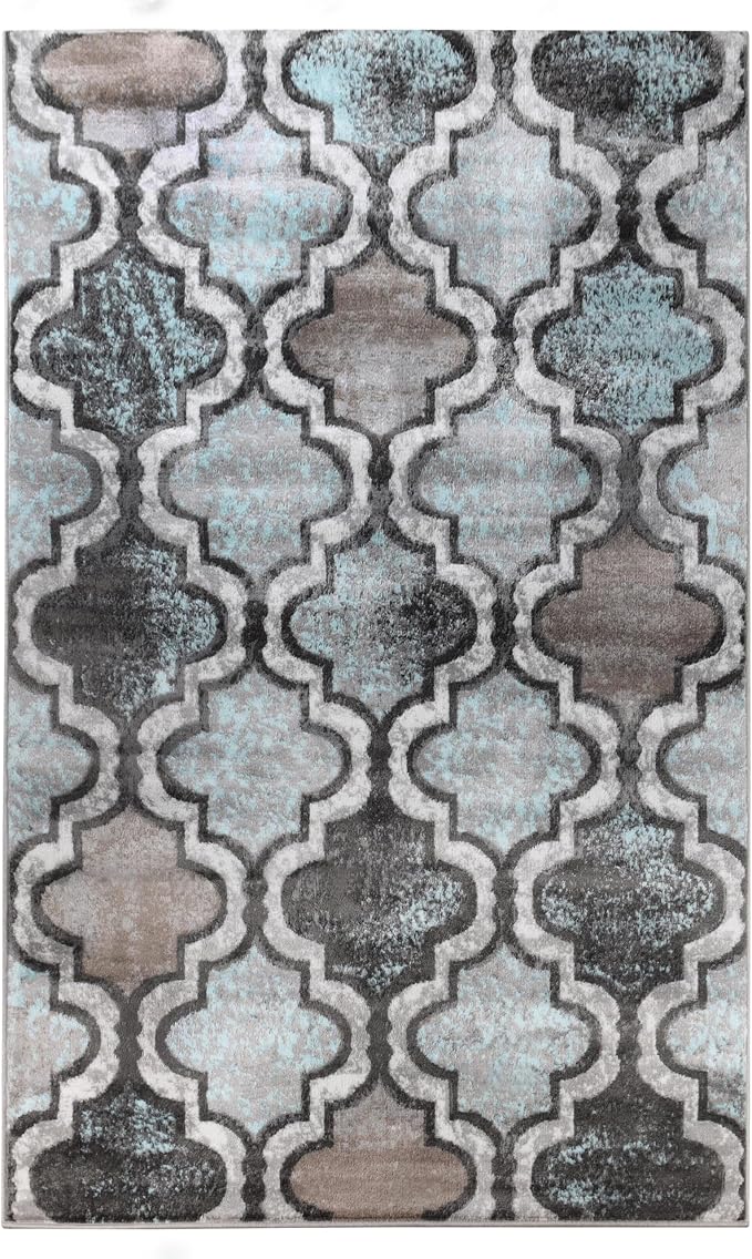 Superior Modern Indoor Area Rug, Non Slip Rug, 5'x8', Turquoise | Geometric Design Floor Décor, Easy Care High Traffic Areas Living Dining Room, Bedroom, Office, Entryway, Viking Collection