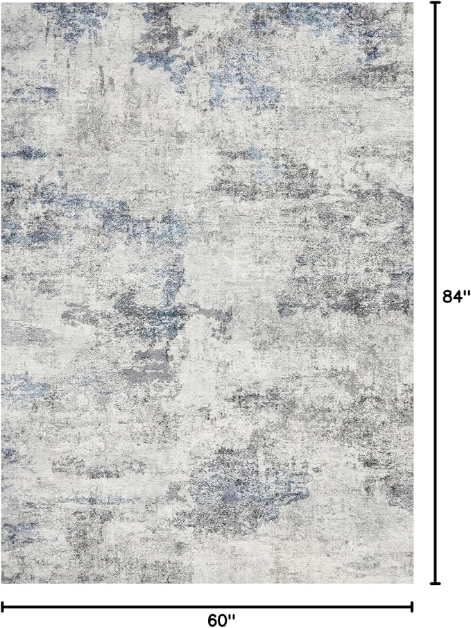 DMOYEST 5x7 Area Rug for Living Room Washable Abstract Indoor Carpet | Neutral Modern Low Pile Rugs Kid & Pet Friendly Soft Thin Carpet for Bedroom Dining Room and Office - Grey Blue