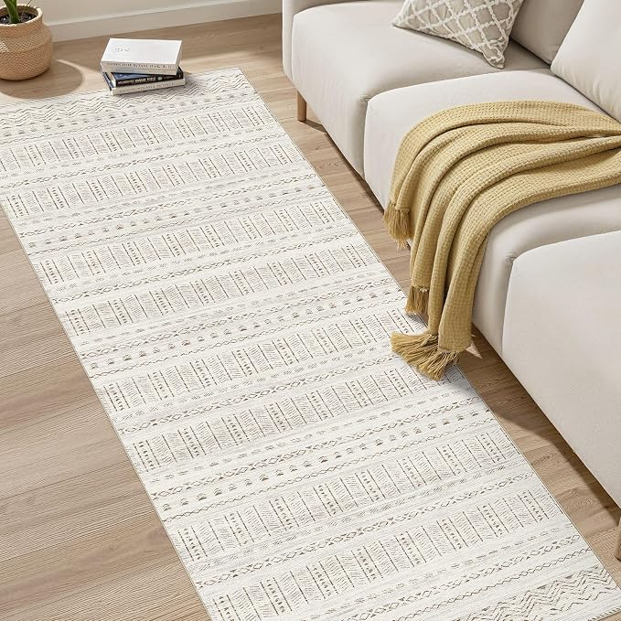 cotiled Hallway 2.6x8 Runner Rugs Washable Boho Rug Brown/Cream | Stain Resistan Indoor Carpet for Entryway Kitchen Laundry Room Bedroom