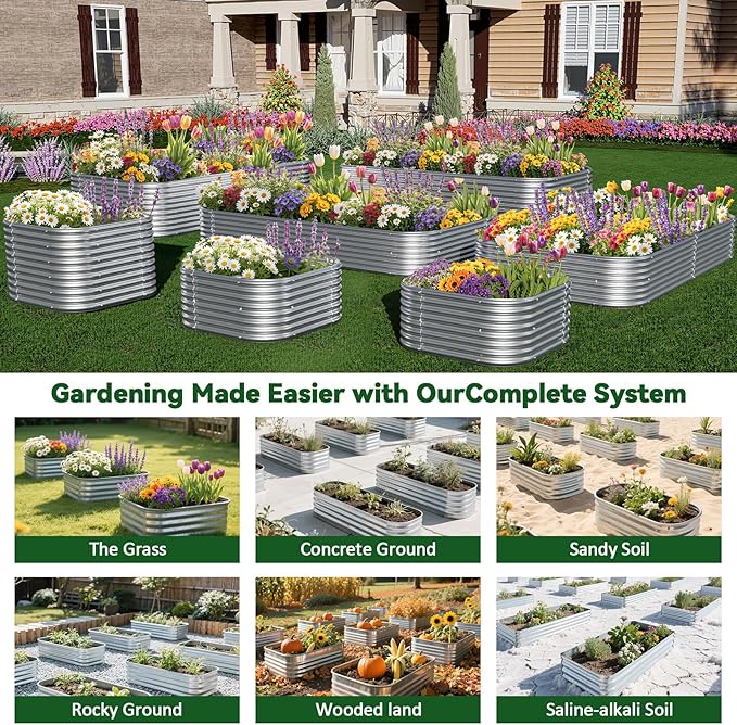 3 Pack Tall 4x2FT Raised Beds for Gardening, Corrugated Galvanized Steel Raised Garden Bed, Outdoor Metal Above Ground Garden Bed for Vegetables and Flowers