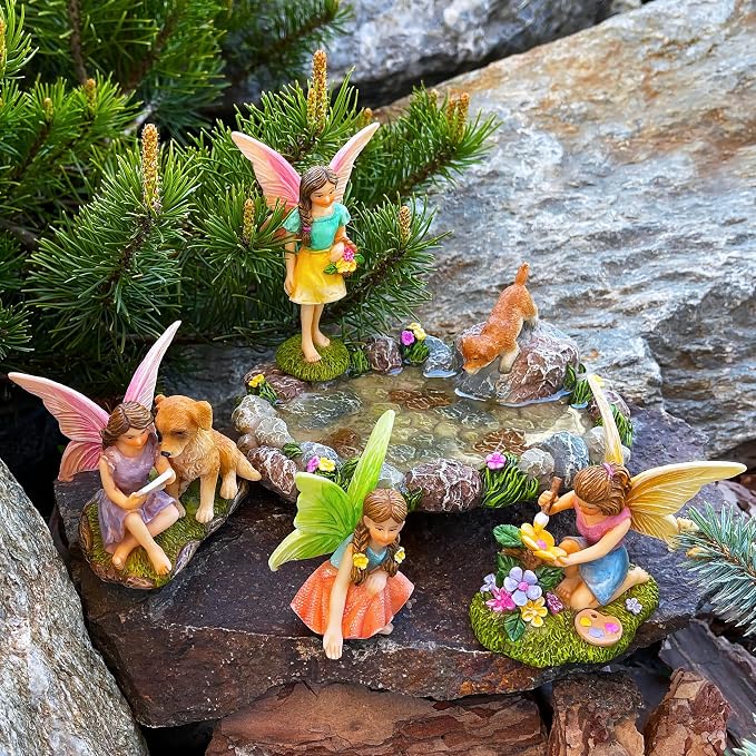Mood Lab Fairy Garden Decor Figurines - Decorative Resin Pond Statues (5 Pieces) for Indoor & Outdoor Decor
