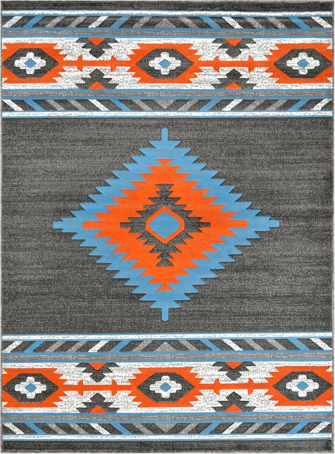 YHSF Southwestern Area Rug - Anti Static & Washable - Lead, 5 ft x 7 ft | Soft Native American Tribal Floor Rugs for Living Room, Bedroom, Hallways, and More - Easy-to-Clean Home Decors