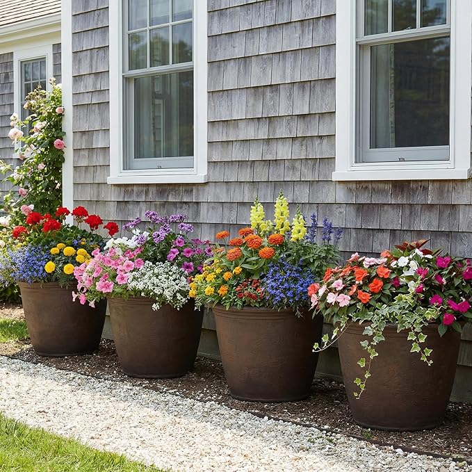 Sunnydaze 20-Inch Anjelica Large Plastic Pot for Plants - Outdoor Double-Walled Large Plastic Planter with Drillable Drainage Holes - Sable
