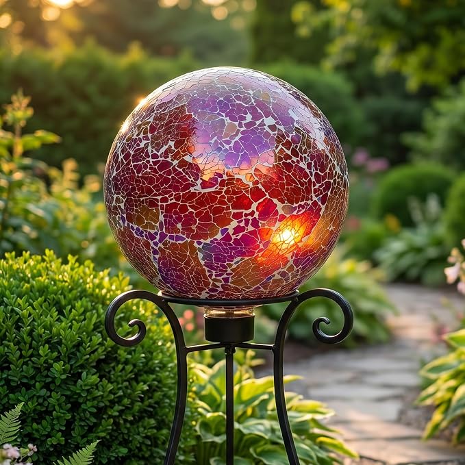 Sunnydaze 10" Mosaic Glass Gazing Ball for Garden, Globe for Outdoor Decor | Pearl Pink, Decorative Sphere Fits Most Stands, Garden Ball for Outside, Flower Bed, Backyard, or Indoor Display