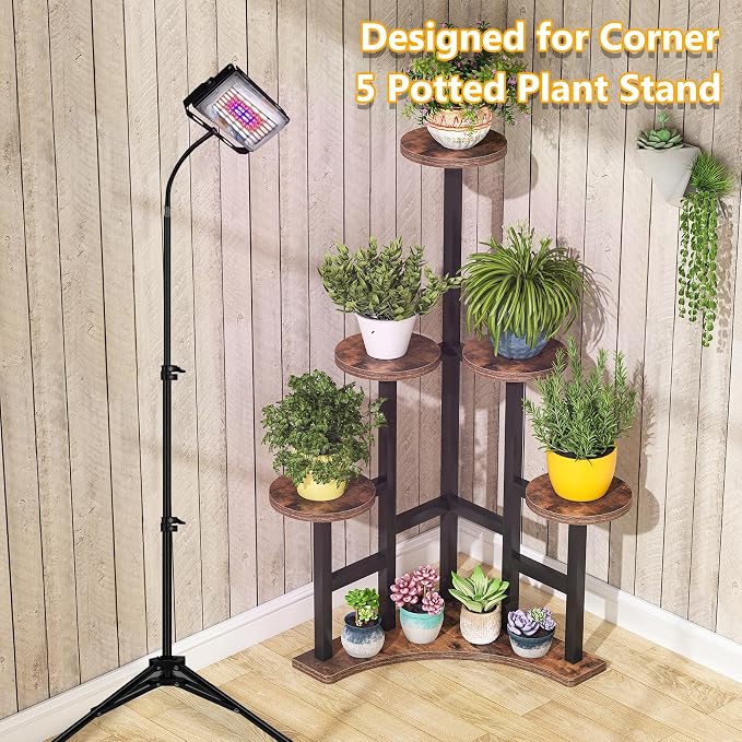 LITTLE TREE 6 Tiered Corner Plant Stand Indoor, Tall Plant Shelf Flower Stand Multiple Potted Plant Holder Rack for Living Room Balcony Garden, Rustic Brown