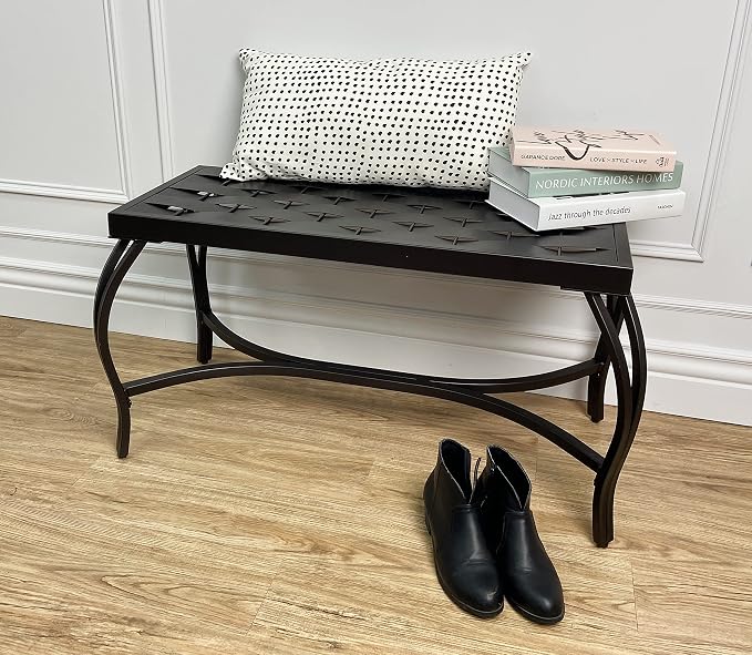 Mango Steam Free Standing Patio Garden Weave Bench, Metal Charcoal Black