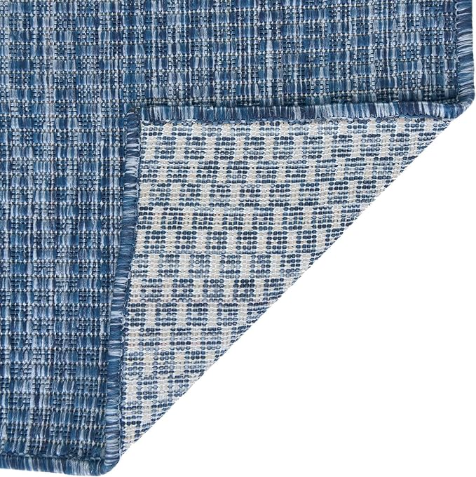 Unique Loom Collection Casual Transitional Solid Heathered Indoor/Outdoor Flatweave Area Rug (5' 1" Square, Blue/Navy Blue)
