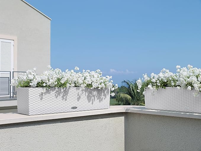 Lechuza BALCONERA Cottage 80 White, Self-Watering Window Box (Railing Planter), H7.5 L31.5 W7.5 in