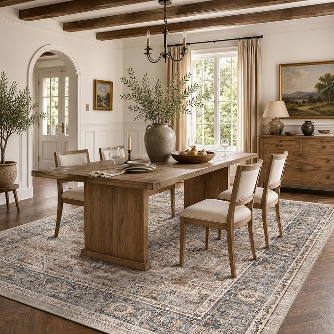 8x10 Area Rug for Living Room Large Washable Vintage Area Rug | Non-Slip, Retro Print, Low Pile, Stain Resistant Carpet, Soft Washable Brown Area Rug, for Bedroom, Dining Room, Home Office