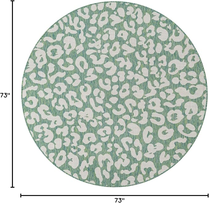 Unique Loom Outdoor Safari Collection Area Rug - Leopard (6' 1" Round Green Blue/Ivory)