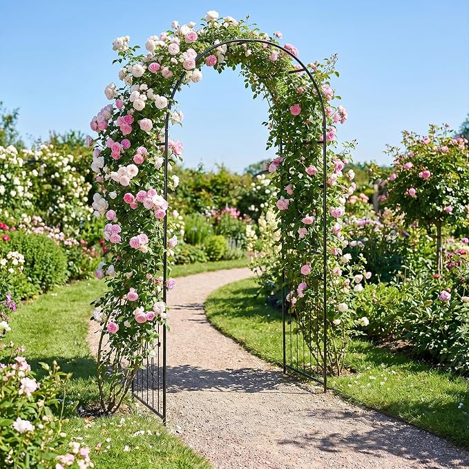 Giantex Metal Garden Arbor Arch Trellis for Climbing Plants, 87" Decorative Outdoor Archway with Powder-Coated Heavy Duty Frame, Wedding Arbor for Ceremony, Party, Backyard, Lawn Decor