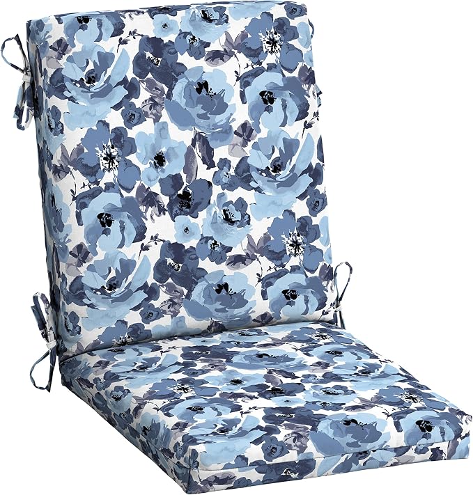 Arden Patio Dining Outdoor Chair Cushions, 20x44, Rain-Proof Seat Pad, Fade-Resistant Outdoor Cushion Blue Garden Floral
