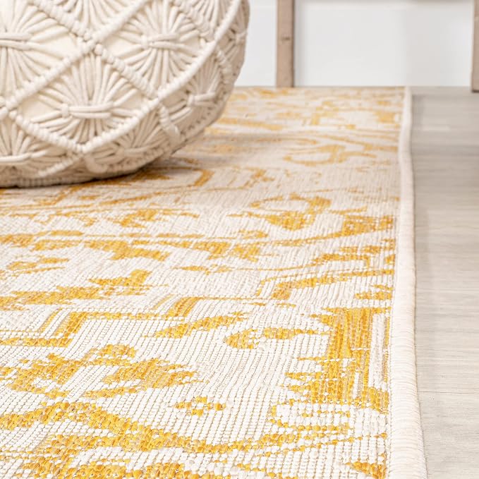 JONATHAN Y Boho Medallion Indoor Outdoor Runner Rug 2X10 Cream/Yellow, Estrella Textured Weave for Backyard, Patio, Porch, Easy-Cleaning, High Traffic, Pet-Friendly, Non-Shedding (SMB105H-210)