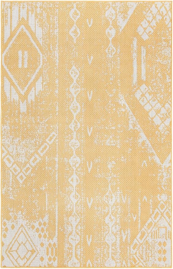 Unique Loom Outdoor Bohemian Collection Area Rug - Anthro (5' 3" x 8' Rectangle, Yellow/ Ivory)